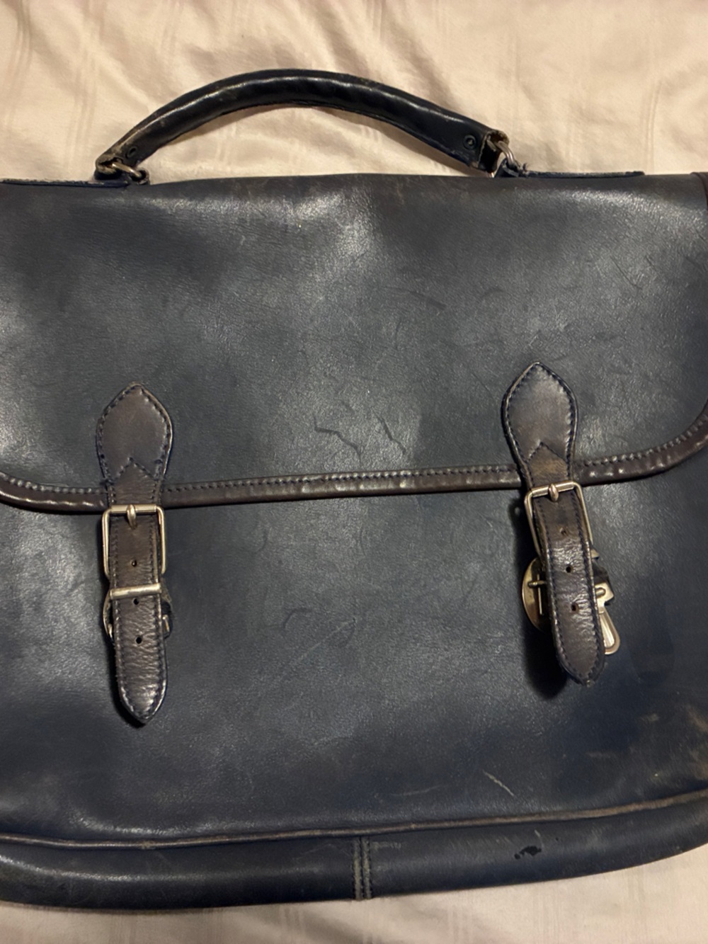 Leather Briefcase Bag in Dark Blue